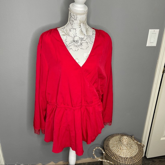 Lane Bryant Tops - Lane Bryant RED Blouse Top size 20 Red Career Lace Accents